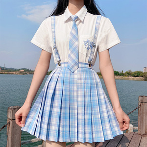 海盐汽水jk格子裙短裙女夏季小学生百褶裙半身裙jk制服裙正版套装