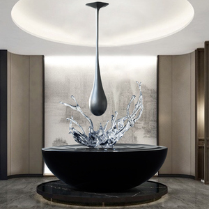 酒店大堂售楼处玻璃钢水滴雕塑不锈钢落地摆件创意金属水纹装饰品