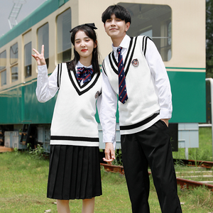 学院风校服套装中学生高中生韩版校园英伦毛衣背心三件套班服秋季