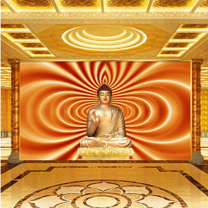 3d立体佛像背景壁纸佛光普照寺庙佛堂佛龛装饰壁画 禅意供台墙布