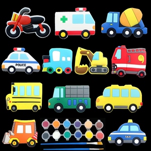 儿童绘画涂色石膏娃娃白坯涂鸦汽车模型交通工具12款手工石膏画