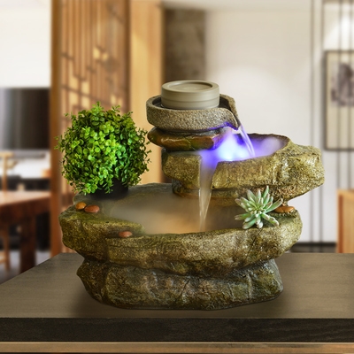 正品假山流水盆景小摆件石磨盘小石磨 时来运转球风水轮喷泉客厅