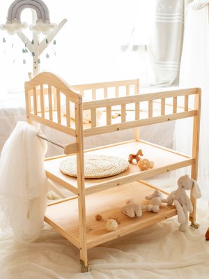 正品整体实木松木婴儿尿布台新生儿护理台抚触收纳婴儿床可移动带