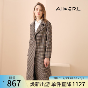 aikerl艾可儿冬季毛呢外套女装简约苏格拉休闲中长款大衣c194002