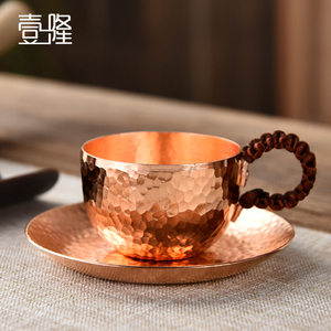 铜杯手工紫铜锤目纹防烫杯垫套装品茗杯单杯水杯铜茶具茶杯咖啡杯