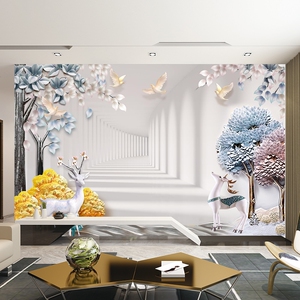 8d电视背景墙壁纸5d影视墙纸客厅壁画装饰壁布现代简约墙布大气鹿