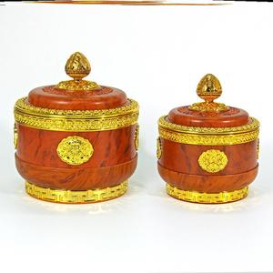 藏族民具用品西藏家用储物桶藏式八宝吉祥糌粑盒不锈钢内胆糌粑桶