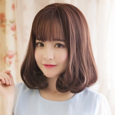 假发女梨花头齐肩短发卷发中分空气刘海烫发头可爱网红圆脸光头