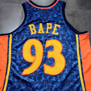 全刺绣 勇士队93号安逸猿狗爷bape联名球衣 复古密绣版篮球服