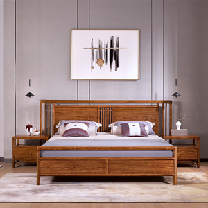柏森家具传承刺猬紫檀新中式禅意古风卧室家具1.8米实木双人大床