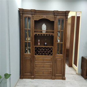 馨韵恒实木美式欧式大酒柜加宽罗马柱装饰柜红酒架杯架眉板装饰柜