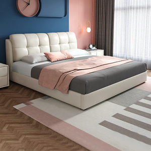 拉芙菲 真皮床现代简约主卧软包1.8米轻奢双人床轻奢真皮床6127