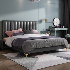 拉芙菲 轻奢北欧真皮床主卧1.8极简现代大小户型实木双人床qs010