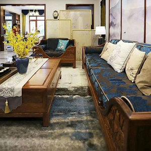 荣麟京瓷原创设计刺猬紫檀新中式风格荷塘月色三人位沙发