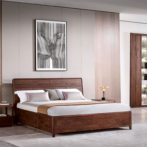 赖氏家具xh-b0618床实木床胡桃木双人家具