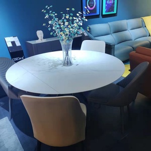 昆明同城库斯岩板餐桌圆桌条桌两用旋转切换家用小户型一桌四椅