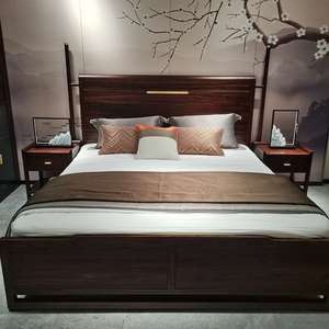 领秀印象1.8米黑檀实木双人床 2床头柜