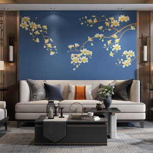 宏绣无缝墙布6849-103 中式风格电视背景墙 独绣 玉兰初放