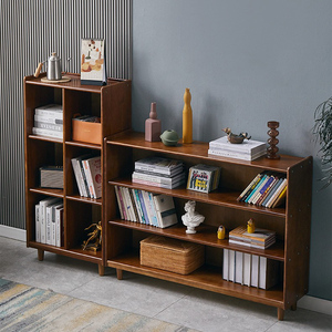 卡罗豪实木轻奢矮书柜落地书架置物架组合简易书柜儿童收纳格子柜
