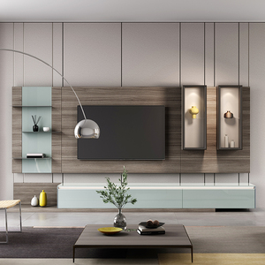 欧派布鲁斯电视柜客厅整体定做背景墙柜全屋定制多功能柜子书柜