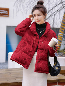 短款羽绒服女2023新款冬季时尚红色喜庆小个子加厚保暖棉衣外套