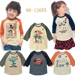 出口日本七分袖T恤千趣家童装宝宝卡通上衣中小童中袖纯棉打底衫