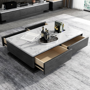 全友家居北欧火烧石电视柜茶几组合套装现代简约美式客厅大理石电