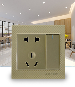 科本暗装开关插座一开五孔家用墙式86型香槟金方格多孔面板二三插