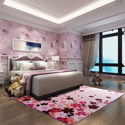 浪漫樱花婚房地毯地垫卧室客厅地毯时尚地垫床边毯茶几地毯可定做