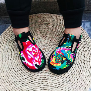 东北大花千层底纯手工花布鞋女农村手纳底鞋子丁字扣花鞋绣花布鞋