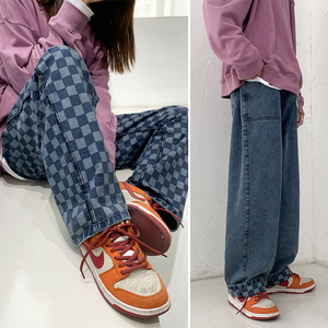 两面穿牛仔裤女chic直筒宽松高腰ins潮高街原宿港味风设计感裤子
