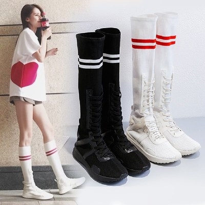 春秋推推高堆堆子女女童中白色靴子运动皮鞋长袜配筒朵美百货店11