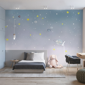 卧室背景墙壁纸儿童房环保墙布男孩女孩房间墙纸星空壁布定制壁画