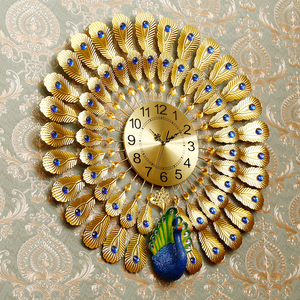 孔雀时钟表挂钟客厅欧式创意家用时钟墙壁复古装饰挂表个性石英钟