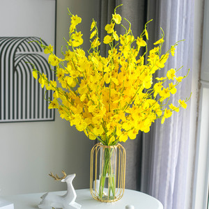 跳舞兰仿真花束高品质假花客厅摆件黄色干花插花装饰花艺轻奢摆设