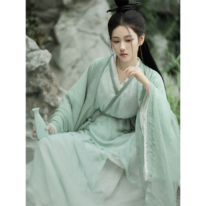 青色汉服夏魏晋风交领广袖流仙裙晋制超仙襦裙仙气连衣裙飘逸古装