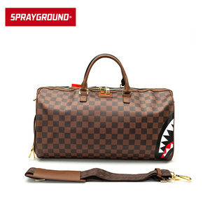 SprayGround新品格子鲨鱼嘴经典时尚手提包大容量包包复古旅行包