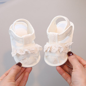 婴儿鞋凉鞋女宝宝布鞋夏季1岁花边公主鞋包头护脚步前鞋6-12个月8