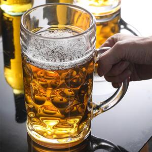 创意个性500ml玻璃扎啤杯 饭店带把啤酒杯喝啤酒的大杯子1000毫升
