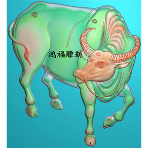 牛精雕图jdp浮雕灰度bmp电脑玉雕十二生肖牛牛牌2077牛气冲天