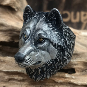 手匠手工 原创设计定制银饰 狼头银月狼王925纯银男士戒指指环