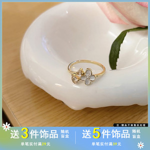 日韩国气质甜美珍珠花朵戒指ins风时尚指环网红夏季新款食指戒女