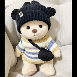 30cm莉娜熊衣服中号黄蓝白毛衣黑帽子套装TeddyTales熊熊服饰着替