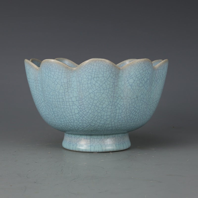 宋汝窑天青釉莲花温碗 古董古玩收藏 t仿古瓷器 五大名窑 宋瓷摆