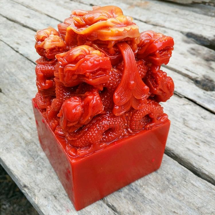 热销九龙玉玺印章超大号i皇帝传国玉玺龙头摆件红色仿古工艺品包