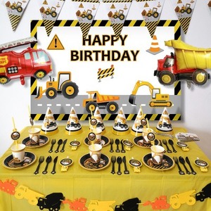 生日派对餐具卡通挖掘机工程车儿童生日帽一次性餐具男孩主题布置