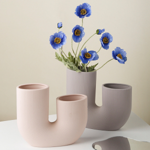 livetai北欧风创意几何u型陶瓷花瓶家用客厅卧室插花器摆件装饰品