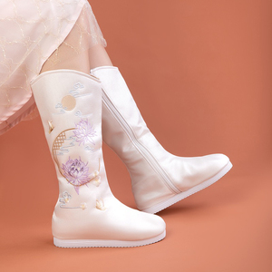 古风汉服靴子女冬季加绒皂靴内增高古装老北京长筒布靴绣花靴棉靴