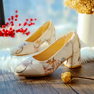 搭配旗袍的鞋子百搭高跟复古民国风配鞋改良新中式女鞋秋季单鞋女