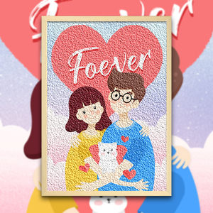 时匠 p520情人节纸浆画diy材料包卡通漫画装饰画手工礼物